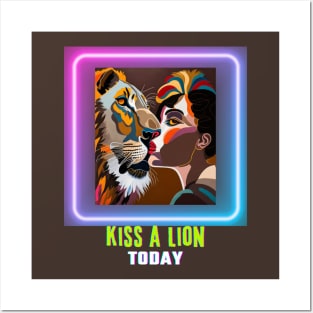 Kiss a Lion Today (Pop art girl kissing lion) Posters and Art